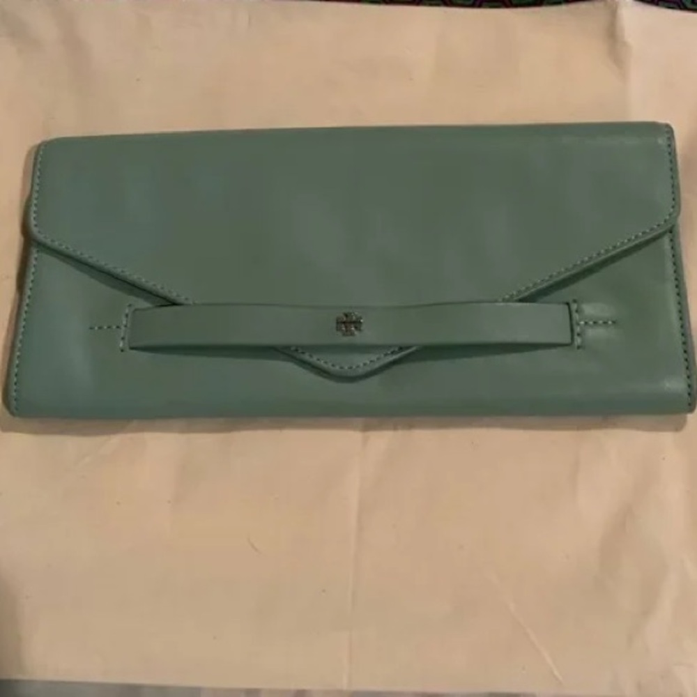 Women’s Tory Burch Envelope Clutch Bag Green Leather